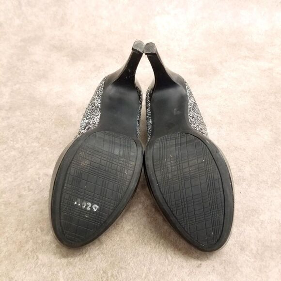 Rampage Womens Tangela Size 8.5 Black Silver Slip On Glittery Heels Platform Pu - Picture 10 of 12